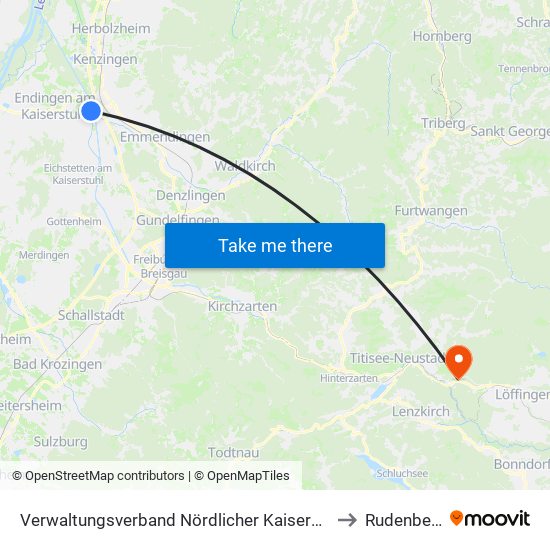 Verwaltungsverband Nördlicher Kaiserstuhl to Rudenberg map