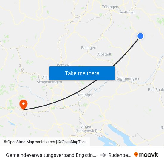 Gemeindeverwaltungsverband Engstingen to Rudenberg map