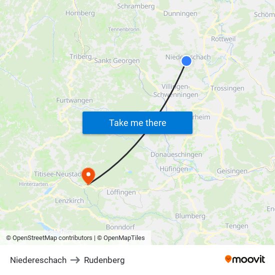 Niedereschach to Rudenberg map