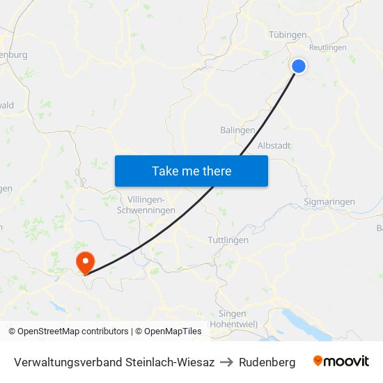 Verwaltungsverband Steinlach-Wiesaz to Rudenberg map