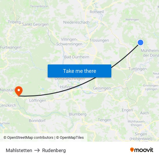 Mahlstetten to Rudenberg map