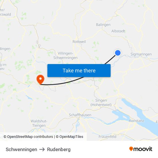 Schwenningen to Rudenberg map