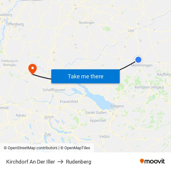 Kirchdorf An Der Iller to Rudenberg map