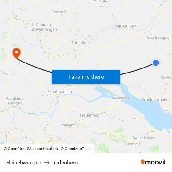 Fleischwangen to Rudenberg map