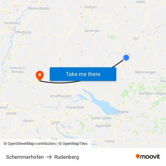 Schemmerhofen to Rudenberg map