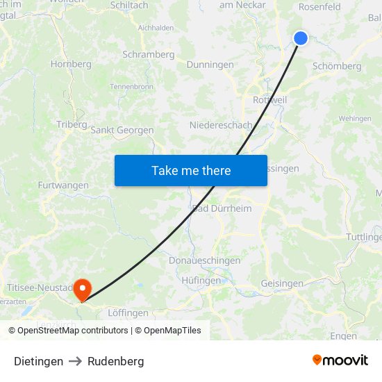 Dietingen to Rudenberg map