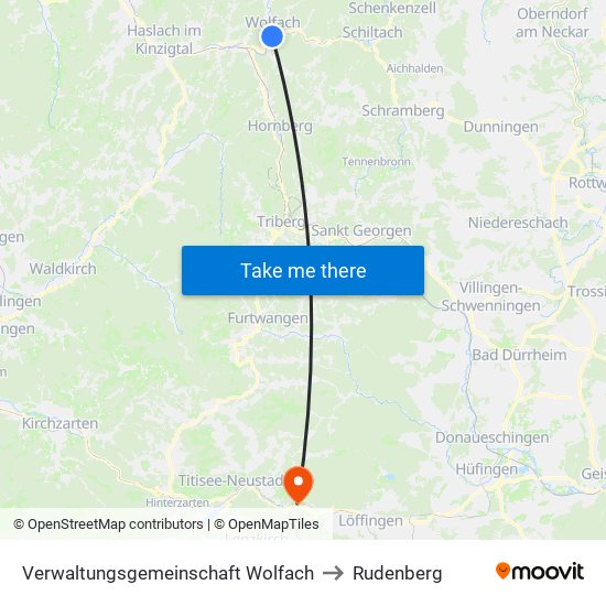 Verwaltungsgemeinschaft Wolfach to Rudenberg map