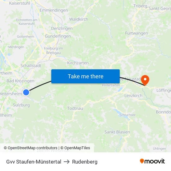 Gvv Staufen-Münstertal to Rudenberg map