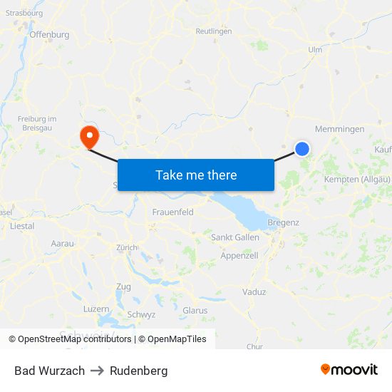 Bad Wurzach to Rudenberg map