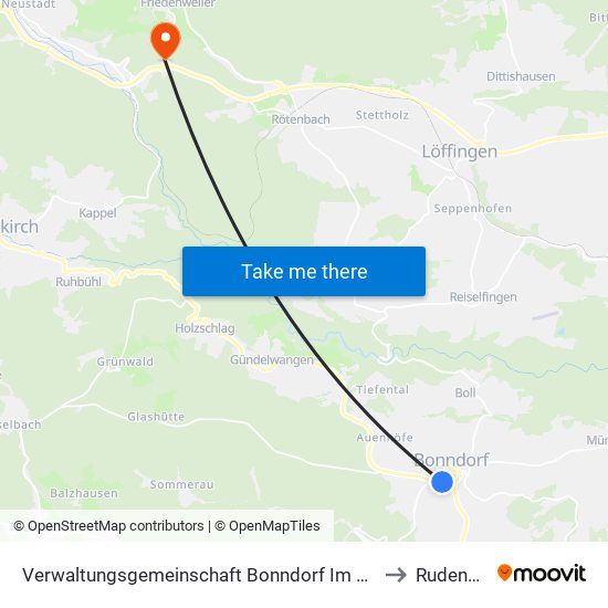 Verwaltungsgemeinschaft Bonndorf Im Schwarzwald to Rudenberg map