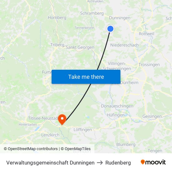 Verwaltungsgemeinschaft Dunningen to Rudenberg map