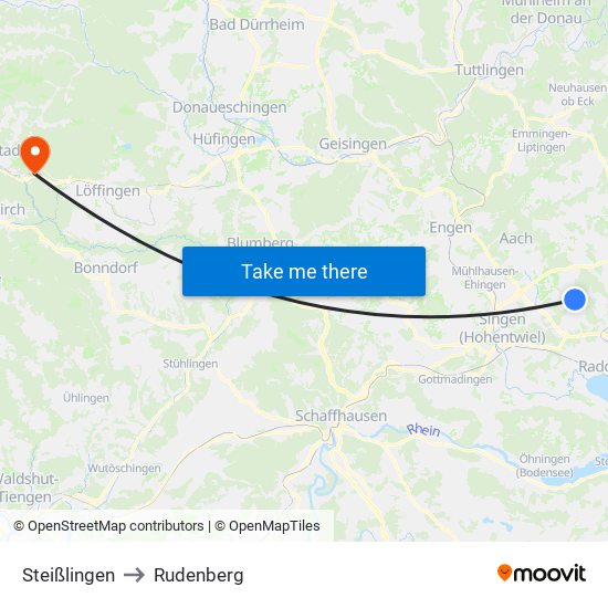 Steißlingen to Rudenberg map