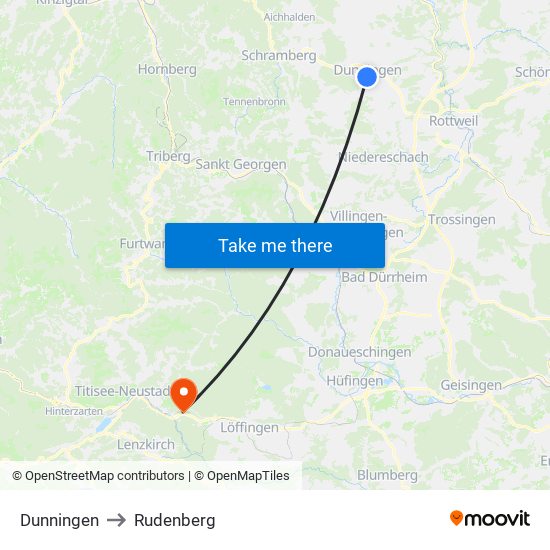 Dunningen to Rudenberg map