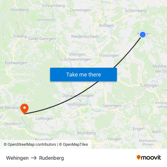 Wehingen to Rudenberg map