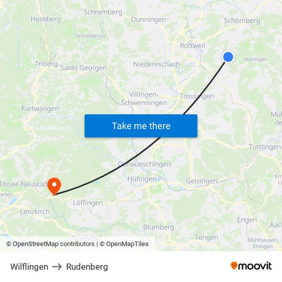 Wilflingen to Rudenberg map