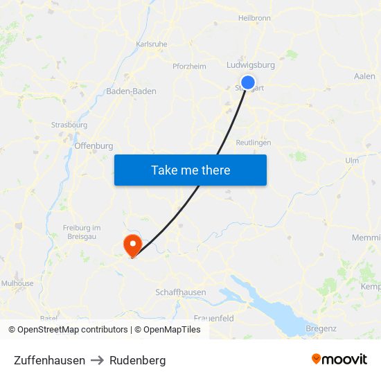 Zuffenhausen to Rudenberg map