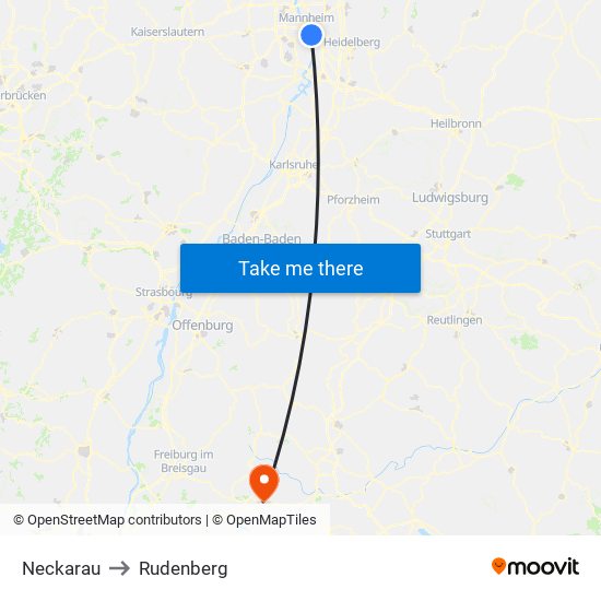 Neckarau to Rudenberg map