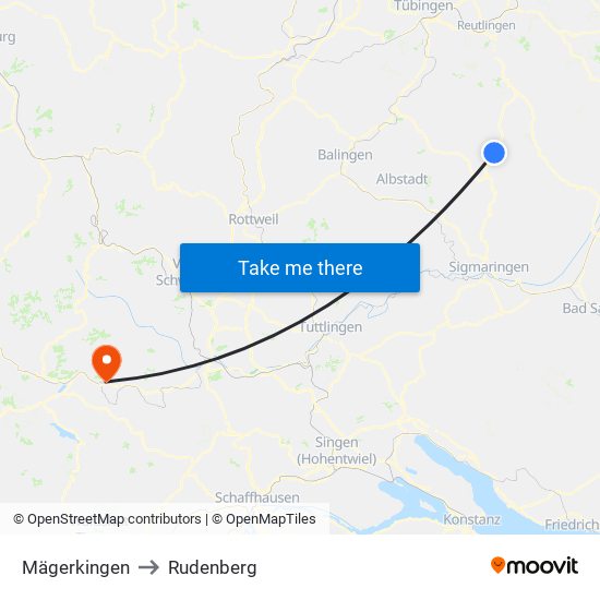 Mägerkingen to Rudenberg map