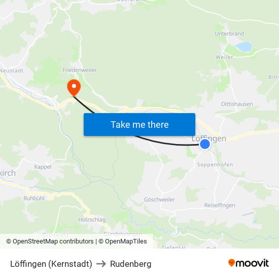 Löffingen (Kernstadt) to Rudenberg map