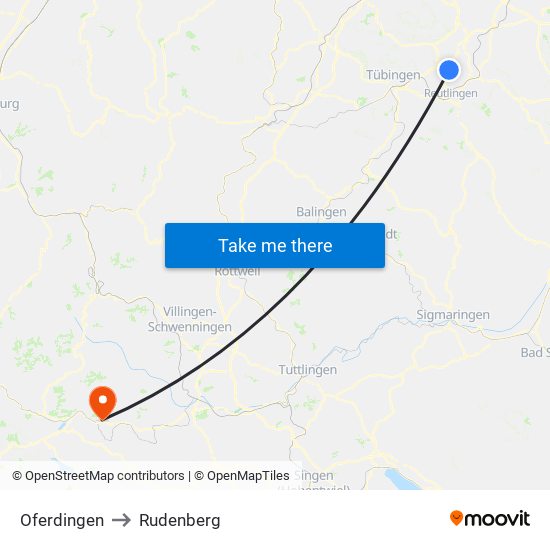 Oferdingen to Rudenberg map