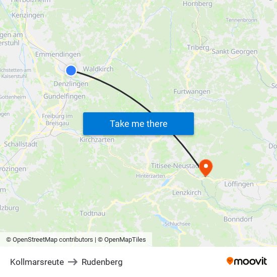 Kollmarsreute to Rudenberg map