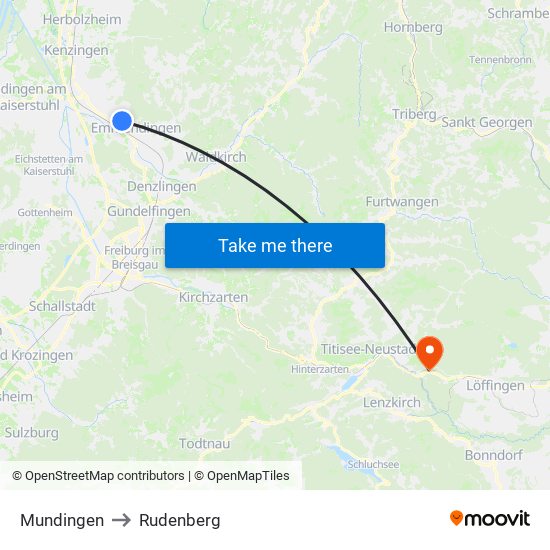 Mundingen to Rudenberg map