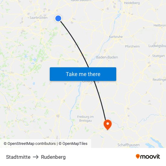 Stadtmitte to Rudenberg map