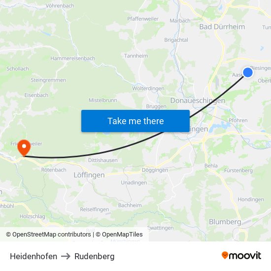 Heidenhofen to Rudenberg map