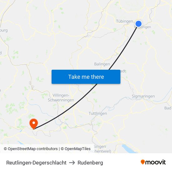 Reutlingen-Degerschlacht to Rudenberg map