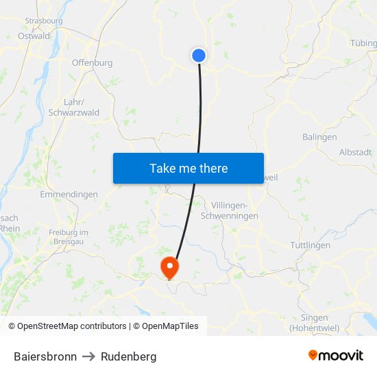 Baiersbronn to Rudenberg map