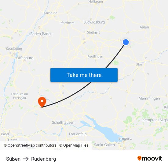 Süßen to Rudenberg map