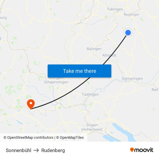 Sonnenbühl to Rudenberg map