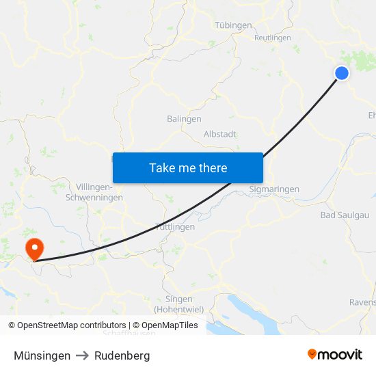 Münsingen to Rudenberg map