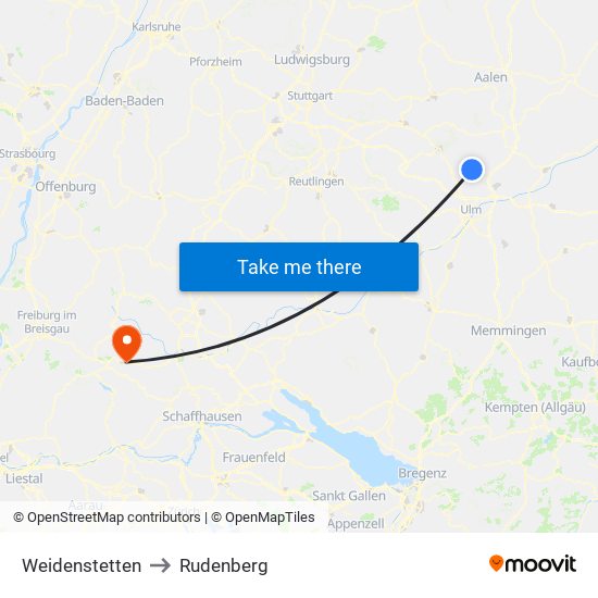 Weidenstetten to Rudenberg map