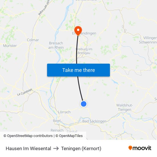 Hausen Im Wiesental to Teningen (Kernort) map