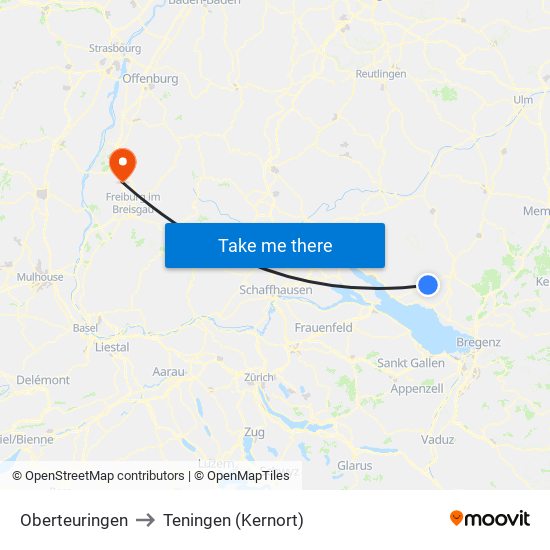 Oberteuringen to Teningen (Kernort) map