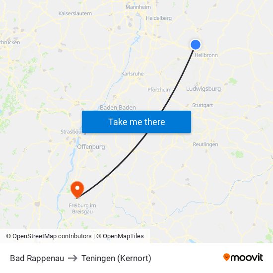 Bad Rappenau to Teningen (Kernort) map