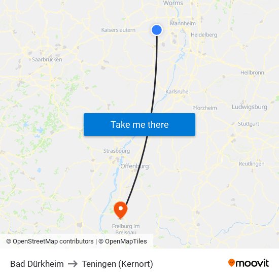 Bad Dürkheim to Teningen (Kernort) map