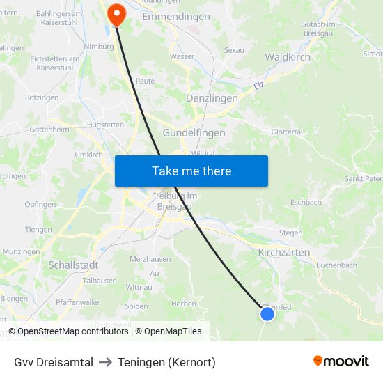 Gvv Dreisamtal to Teningen (Kernort) map