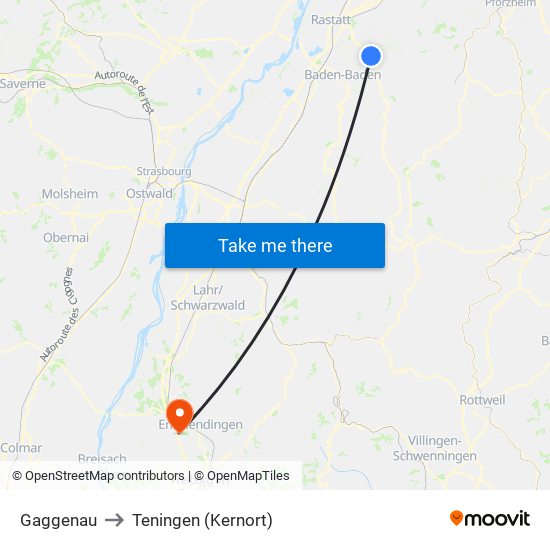 Gaggenau to Teningen (Kernort) map