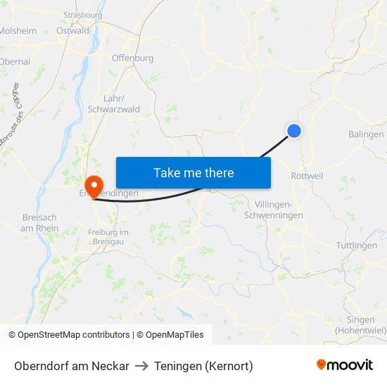 Oberndorf am Neckar to Teningen (Kernort) map