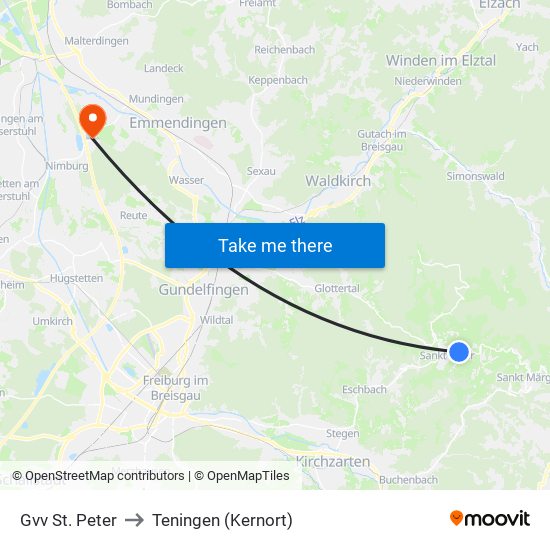 Gvv St. Peter to Teningen (Kernort) map