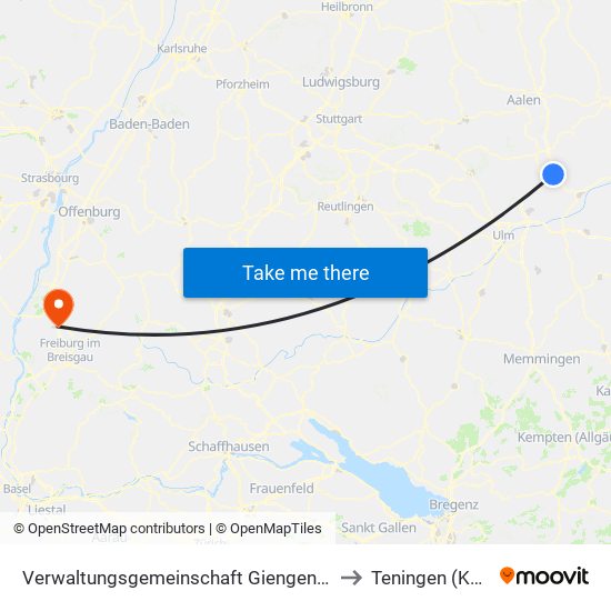 Verwaltungsgemeinschaft Giengen An Der Brenz to Teningen (Kernort) map