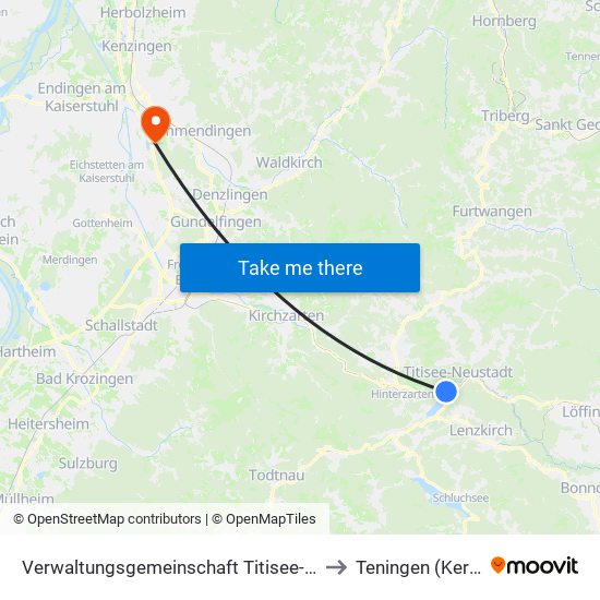 Verwaltungsgemeinschaft Titisee-Neustadt to Teningen (Kernort) map