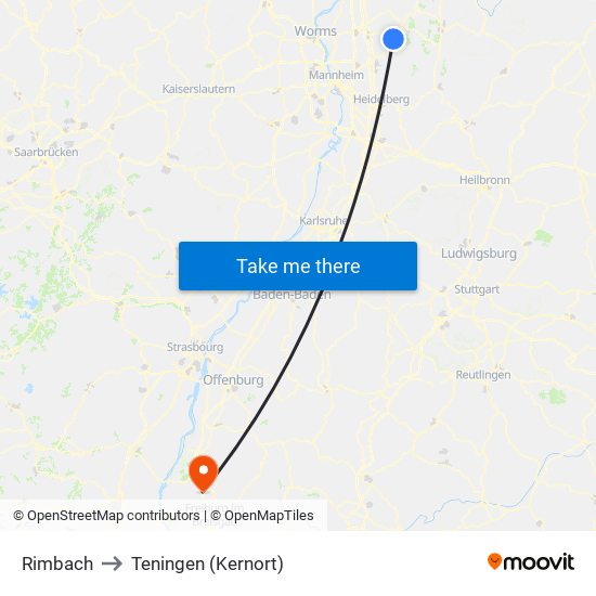 Rimbach to Teningen (Kernort) map