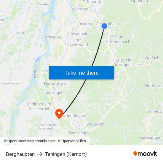 Berghaupten to Teningen (Kernort) map