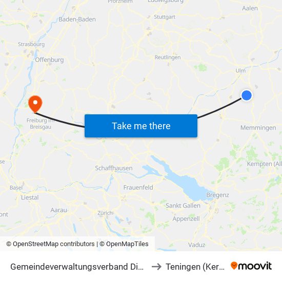 Gemeindeverwaltungsverband Dietenheim to Teningen (Kernort) map