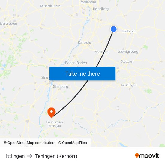 Ittlingen to Teningen (Kernort) map