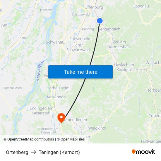 Ortenberg to Teningen (Kernort) map