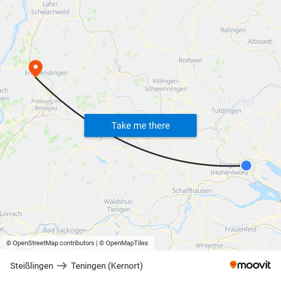 Steißlingen to Teningen (Kernort) map